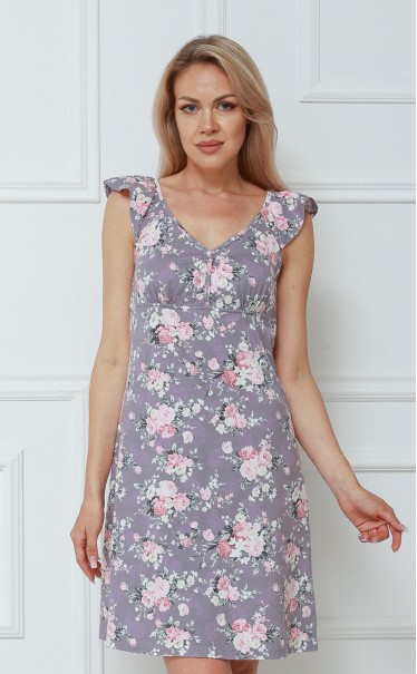 Ночная сорочка "Букеты с розой на сером"