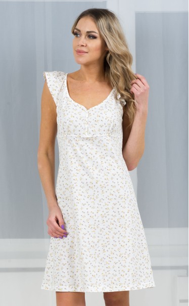 Ночная сорочка "мелкие серо-желтые цветочки на белом"