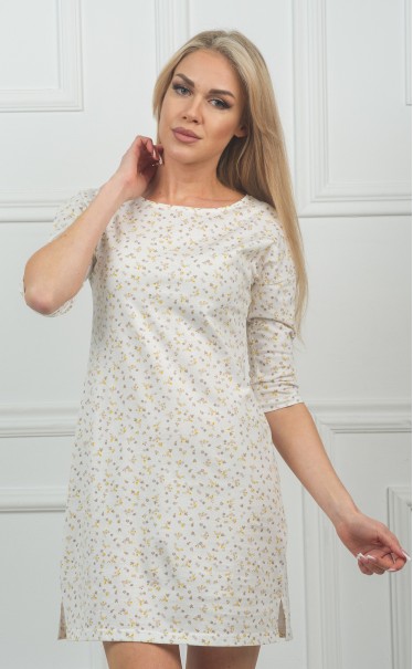 Ночная сорочка "Мелкие серо-желтые цветочки на белом"