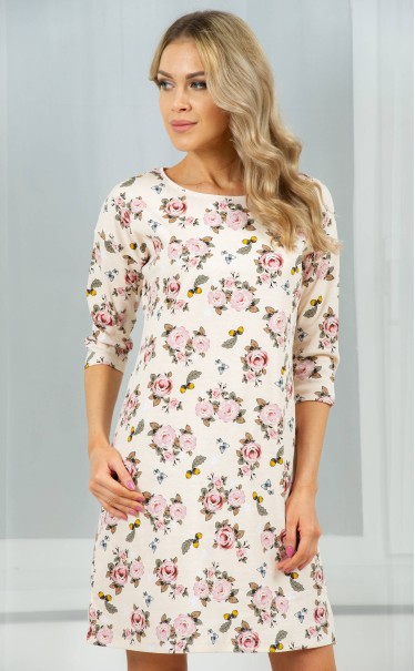 Ночная сорочка "Розочки, бабочки желуди на беже"