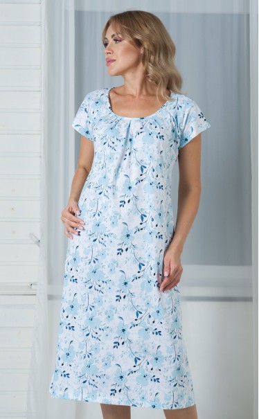 Ночная сорочка "Большие голубые цветы на снегу"