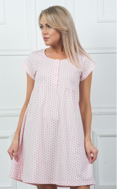 Ночная сорочка "Сердечки и точки серые на розовом"