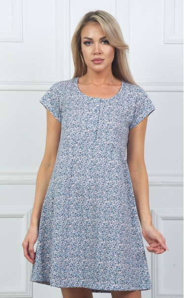 Ночная сорочка "Мелкие синие и розовые цветочки фоном"