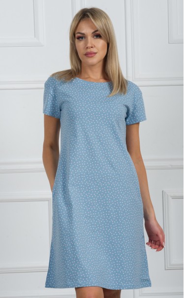 Платье "Горошек розовый белый на синем"